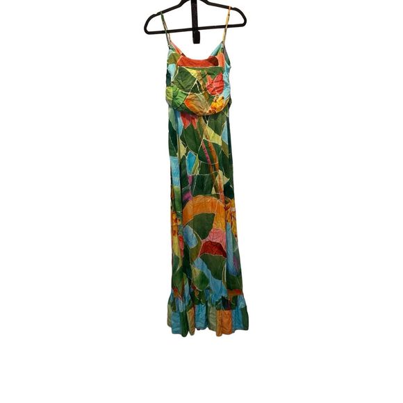 Anthropologie Farm Rio Tie-Waist Printed Dress Multi Palm size M - Picture 4 of 13